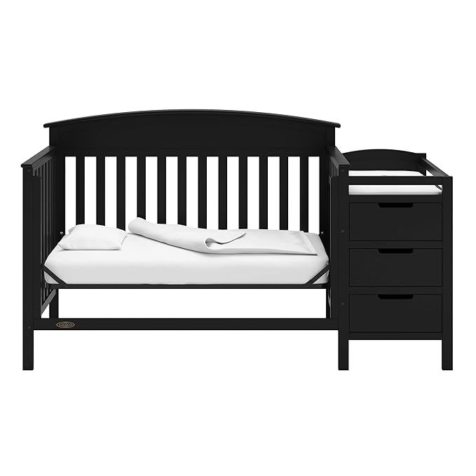 Graco Benton 4-in-1 Convertible Crib and Changer (Black) – GREENGUARD Gold Certified, Crib and Changing -Table Combo, Water-Resistant Changing Pad, Converts to Toddler Bed, Daybed & Full-Size Bed - LeafyLoom