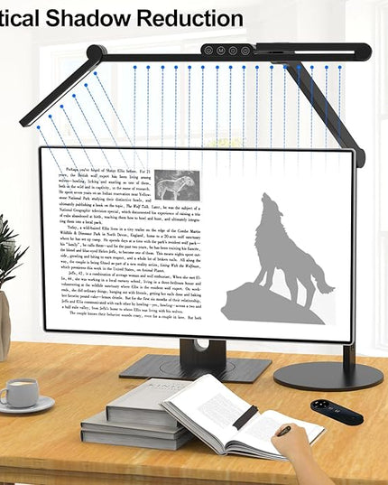 Micomlan Architect Desk Lamp with Remote Control, Adjustable Led Desk Light for Home Office with Base, 24W Bright Auto Dimming Table Light Rotatable Office Lamp with Swing Arm for Computer Cafting - LeafyLoom