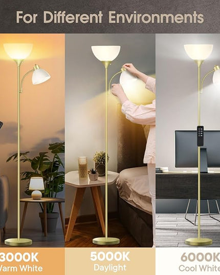 Led Floor Lamp, Super Bright 11W+7W 2100LM Torchiere Floor Lamps for Living Room, Stepless Adjustable 4 Color Temperatures 3000K-6000K with Remote Control for Bedroom(Golden) - LeafyLoom