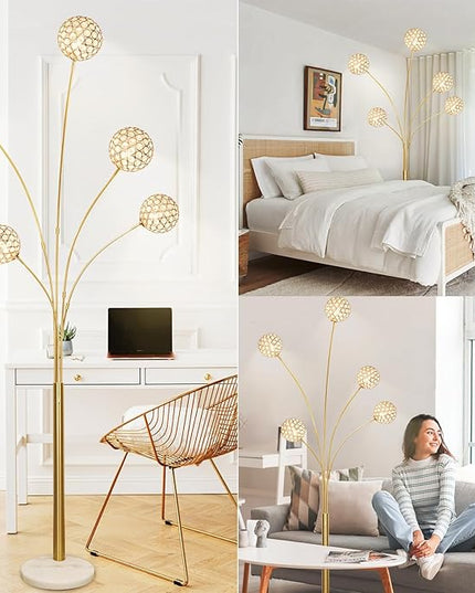 DLLT Floor Lamps for Living Room, 5-Light Gold Arc Standing Lamp, 86.6" Modern Tall Tree Floor Lamp with Adjustable Arms, Multi-Head LED Floor Lamps for Bedroom, Study, Office, G9 Bulbs Included - LeafyLoom