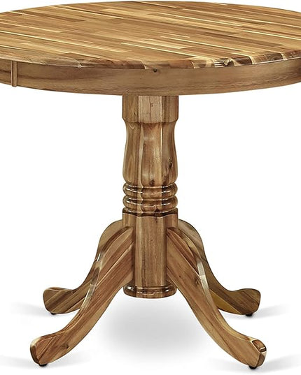 East West Furniture ANGA5-ANA-03 5 Piece Dining Set for 4 Includes a Round Kitchen Table with Pedestal and 4 Brown Linen Fabric Upholstered Parson Chairs - LeafyLoom