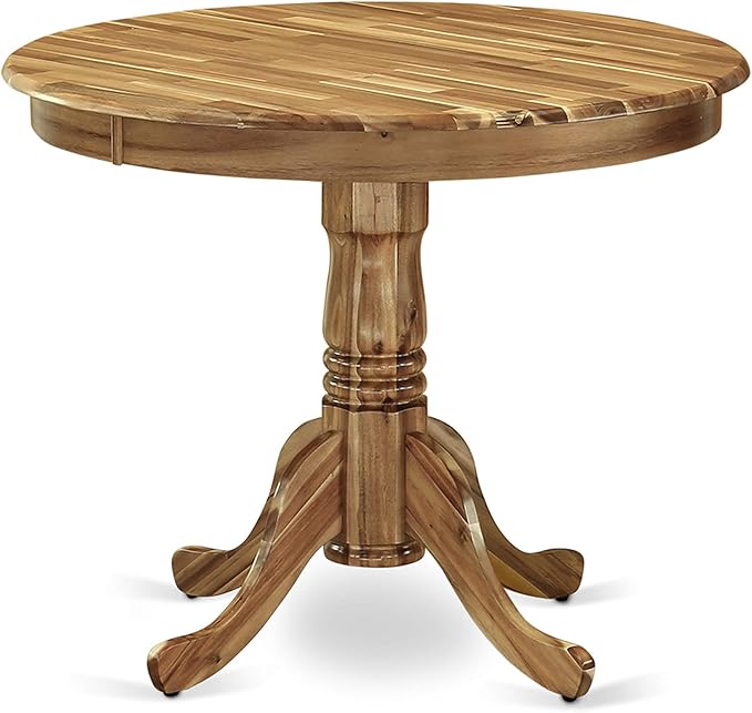 East West Furniture ANGA5-ANA-03 5 Piece Dining Set for 4 Includes a Round Kitchen Table with Pedestal and 4 Brown Linen Fabric Upholstered Parson Chairs - LeafyLoom