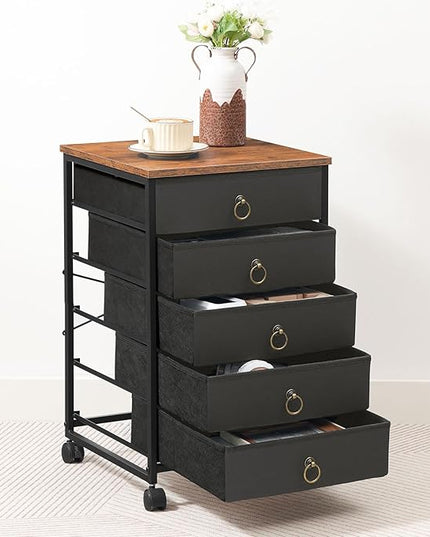 HOOBRO 5-Drawer Chest, File Cabinet, Office Cabinet with Drawers, Rolling Printer Stand, Filing Cabinet for Living Room, Home Office, Nonwovens Drawer, Easy Assembly, Black BFK50WJ01 - LeafyLoom