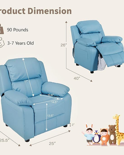 JC Home MACARON Kids Chair Leather Recliner Sofa Toddler Youth Children Child Ages 3-7, Small, Babyblue - LeafyLoom