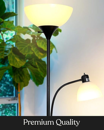 Brightech Sky Dome Plus LED Floor lamp, Torchiere Super Bright Floor Lamp with Reading Lamp for Living Rooms & Offices - Dimmable Tall Standing Lamp for Bedroom Reading - Black - LeafyLoom