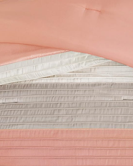 Madison Park Amherst Faux Silk Comforter Set - Casual Contemporary Design, All Season Down Alternative Bedding, Matching Shams, Bedskirt, Decorative Pillows, Cal King(104"x92"), Coral 7 Piece - LeafyLoom