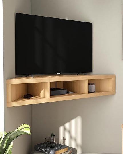 24/7 Shop at Home French 47 inch Modern TV Stand with Storage, Floating Corner Shelf for Wall, Wood Entertainment Center with Shelves for Living Room, Bedroom, Family, Gingko Maple - LeafyLoom