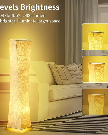 chiphy Floor Lamp, Dimmable 52" (M) Tall Standing Lamp, 3 Levels Adjustable Brightness 12Wx2 LED Bulbs, Column Floor Light w/White Fabric Shade, Home Decor for Living Room, Bedroom - LeafyLoom