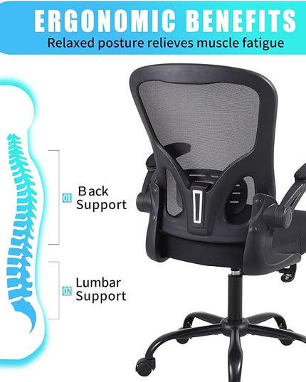 Ergonomic Office Desk Chair Breathable Mesh Swivel Computer Chair, Lumbar Back Support Task Chair, Office Chairs with Wheels and Flip-up Arms,Executive Rolling Chair - LeafyLoom