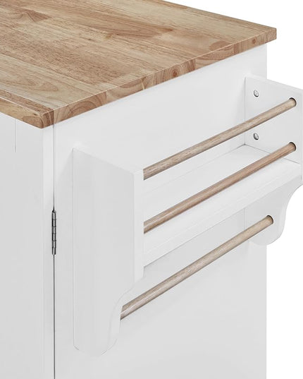 50Inch Rolling Kitchen Island Cart with Internal Cabinet, 3 Drawers and Storage Shelf, Kitchen-Island Table on Wheels w/Rubber Wood Top, Spice Rack, for Dining Room House Bar - LeafyLoom