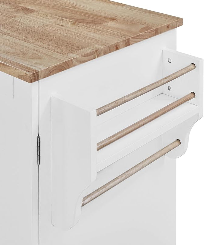 50Inch Rolling Kitchen Island Cart with Internal Cabinet, 3 Drawers and Storage Shelf, Kitchen-Island Table on Wheels w/Rubber Wood Top, Spice Rack, for Dining Room House Bar - LeafyLoom