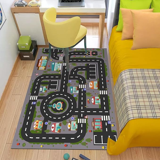 Analog ABC Kids Rug Playroom Car Rug Play Mat City Life Road Rug for Cars Fun City Map for Carpet for Bedroom Boys (31 * 47 inches, Night City) - LeafyLoom