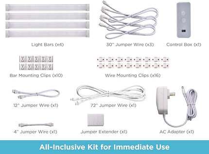 BLACK+DECKER Compatible with Alexa Smart LED Under Cabinet Lighting Kit, Motion Sensor, Dimmable , 3 Color Settings, For Kitchen, Cabinets and Closets, (4) 9" Bars, White, A Device BLACKDECKER