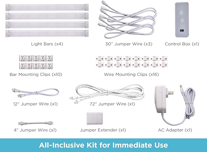 BLACK+DECKER Compatible with Alexa Smart LED Under Cabinet Lighting Kit, Motion Sensor, Dimmable , 3 Color Settings, For Kitchen, Cabinets and Closets, (4) 9" Bars, White, A Device BLACKDECKER