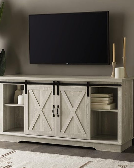 Walker Edison Richmond Modern Farmhouse Sliding Barn Door TV Stand for TVs up to 65 Inches, 58 Inch, Stone Grey - LeafyLoom