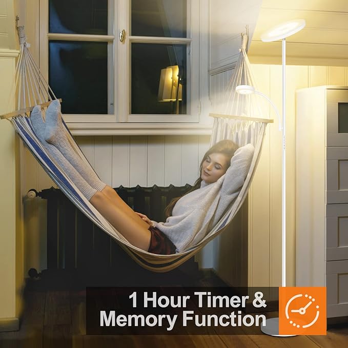 OUTON LED Floor Lamp, 27W/2400LM Modern Torchiere Lamp & 7W/ 400LM Reading Lamp, Bright Dimmable Standing Tall Lamp with 4 Color Temperature, Remote Touch Control for Living Room Bedroom Office, White - LeafyLoom