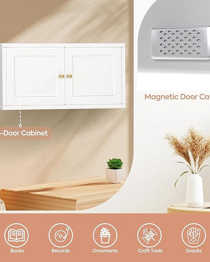 Metal Wall Cabinet, Metal Accent Storage Cabinet with Doors for Kitchens, Dining, and Living rooms, Assembly Required - LeafyLoom