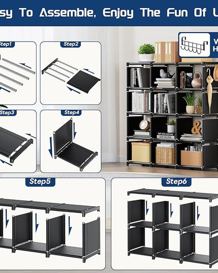 Mavivegue Book Shelf, 12 Cube Storage Organizer, DIY Bookcase, Metal Cube Bookshelf, Cubbies Closet Storage Organizer Shelves for Bedroom,Living Room,Home,Office - LeafyLoom