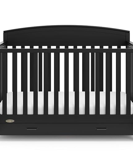 Graco Benton 5-in-1 Convertible Crib with Drawer (Black) - Converts from Baby Crib to Toddler Bed, Daybed and Full-Size Bed, Fits Standard Full-Size Crib Mattress, Adjustable Mattress Support Base - LeafyLoom