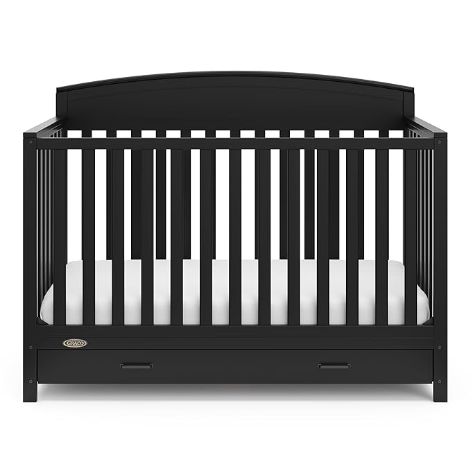 Graco Benton 5-in-1 Convertible Crib with Drawer (Black) - Converts from Baby Crib to Toddler Bed, Daybed and Full-Size Bed, Fits Standard Full-Size Crib Mattress, Adjustable Mattress Support Base - LeafyLoom