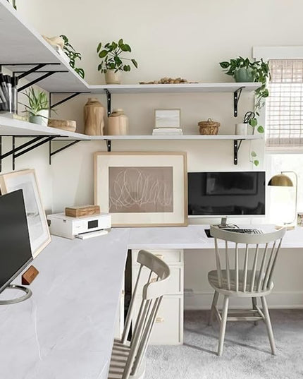 Kaboon Universal Tabletop 59.1"x23.62", Solid One-Piece Melamine Table Top, Double Desk L-Desk DIY, Home and Office Countertop, White Rock - LeafyLoom