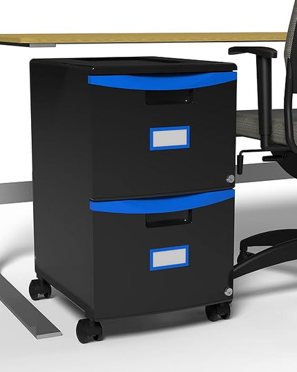 Storex 61314A01C File Cabinet, 1-Pack, Black/Blue - LeafyLoom