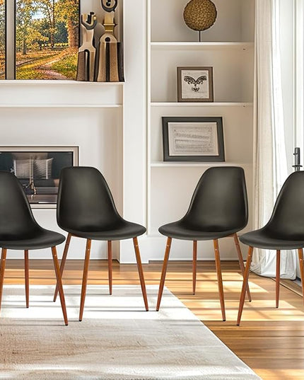 CangLong Modern Dining Chairs Set of 4 with Plastic Cushion Metal Legs Side Chairs for Kitchen,Living Room,Black - LeafyLoom