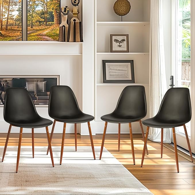 CangLong Modern Dining Chairs Set of 4 with Plastic Cushion Metal Legs Side Chairs for Kitchen,Living Room,Black - LeafyLoom