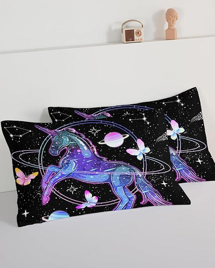 HOSIMA Unicorn Bedding Sets for Girls Kids,Butterfly Star Empty Galaxy Comforter,Unicorn Bedroom Decor for Girls Boys,Soft Microfiber Black King Size Comforter Set,Butterfly Crib Bedding Set. - LeafyLoom
