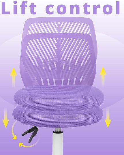 FurnitureR Teens Girls Task Chair 360 Swivel, Low Mid PP Mesh Back Fabric Seat, Height Adjustable, Rolling Castor, W15.7inces x D15.2inces x H29.5-34.2inches (Purple) - LeafyLoom