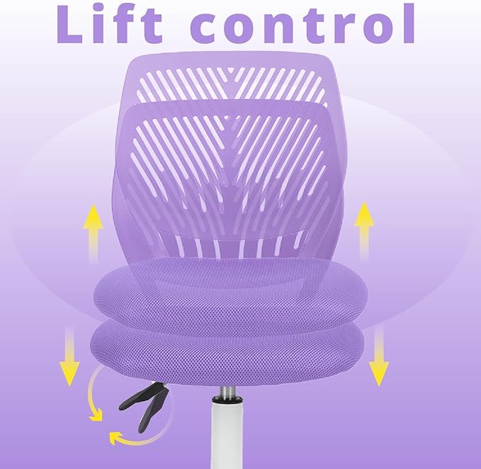 FurnitureR Teens Girls Task Chair 360 Swivel, Low Mid PP Mesh Back Fabric Seat, Height Adjustable, Rolling Castor, W15.7inces x D15.2inces x H29.5-34.2inches (Purple) - LeafyLoom
