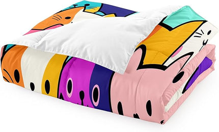 Cat Comforter Set Twin - Twin Size Comforter Set for Girls Cat Kids Cute Cat Bedding Twin Colorful Cartoon Cat Theme Bedding Sets, 1 Comforter+1 Pillowcase - LeafyLoom