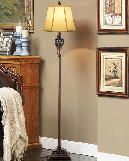 Vintage Floor Lamp for Living Room Traditional Farmhouse Tall Standing Lamp Mid-century Antique Bedroom Pole Lamp with White Fabric Shade Rustic Bright Lighting Elegant Reading Lamp Retro Home Decor - LeafyLoom