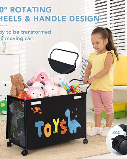 Toy Box Toy Storage - 72L Kids Toy Organizer with Wheels Toy Chest Bins with Lids, Toy Boxes for Girls Boys,Toddlers, Stuffed Animals, Living Room （Black） - LeafyLoom