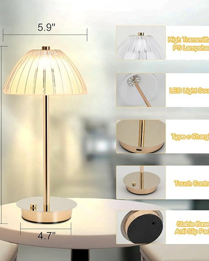 Pumpkin LED Table Bedside Lamp with Touch Sensor, 3 Color Dimmable Cordless Desk Lamp(White/Warm/Natural),USB Rechargeable Night Lamp for Kids Room,Living Room,Bedroom,Study,Office(Gold) - LeafyLoom