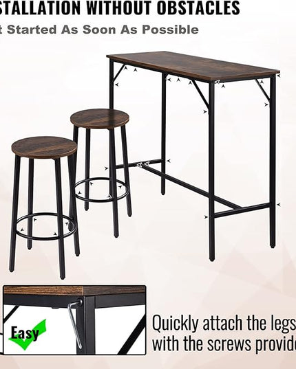VEVOR Bar Table and Chairs Set 39" Pub Table Set with 2 Bar Stools Kitchen Dining Table and Chairs Set for 2 Iron Frame Counter Height Dining Sets for Home, Kitchen, Living Room - LeafyLoom