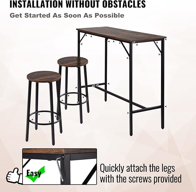 VEVOR Bar Table and Chairs Set 39" Pub Table Set with 2 Bar Stools Kitchen Dining Table and Chairs Set for 2 Iron Frame Counter Height Dining Sets for Home, Kitchen, Living Room - LeafyLoom