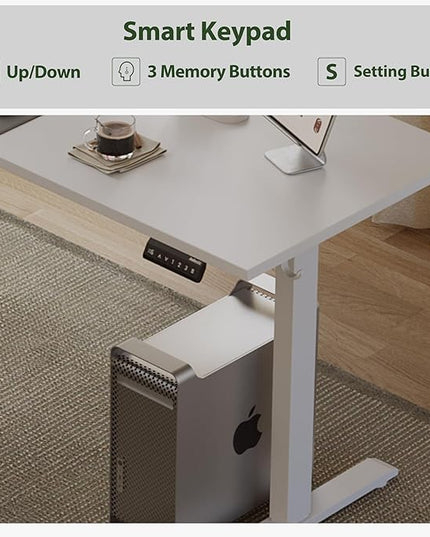 L Shaped Standing Desk Adjustable Height, Electric Corner Standing Desk, 63 x 55 inch Sit Stand Computer Table with Splice Board, White - LeafyLoom