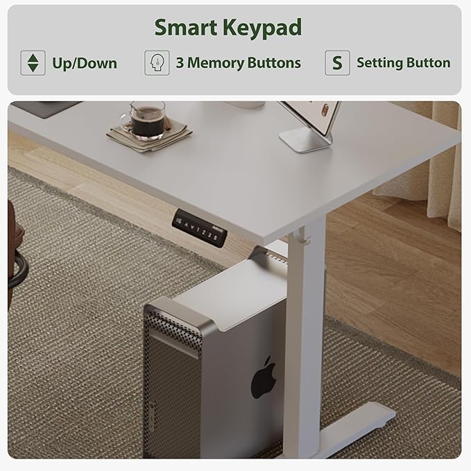L Shaped Standing Desk Adjustable Height, Electric Corner Standing Desk, 63 x 55 inch Sit Stand Computer Table with Splice Board, White - LeafyLoom