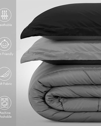 Utopia Bedding All Season Reversible Black and Grey Comforter Set with 2 Pillow Cases, 3 Piece Soft Brushed Microfiber Kids Bedding Set for Boys/Girls, Machine Washable (Twin) - LeafyLoom