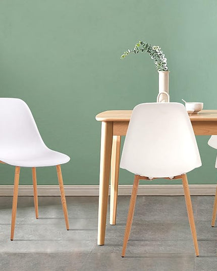 CangLong Modern White Dining Chairs Stylish Plastic Cushion Side Chairs with Metal Legs for Kitchen,Living Room,Set of 4 - LeafyLoom