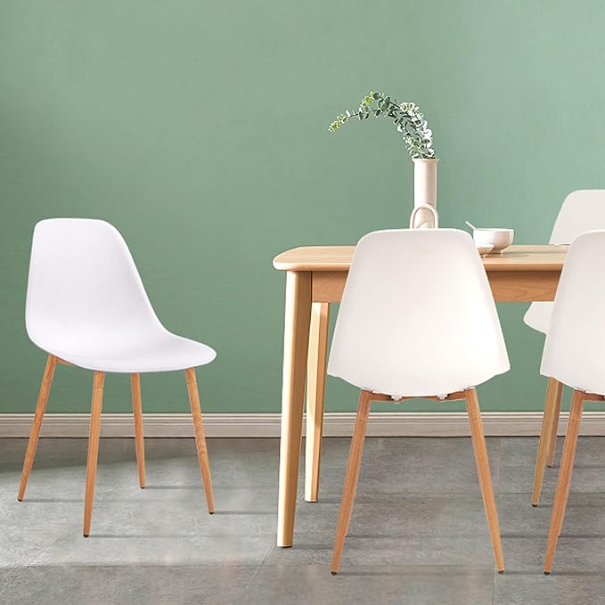 CangLong Modern White Dining Chairs Stylish Plastic Cushion Side Chairs with Metal Legs for Kitchen,Living Room,Set of 4 - LeafyLoom
