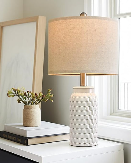 20.5" Modern Ceramic White Bedside Lamp Single Table Lamp for Bedroom Decor Farmhouse Table Lamp for Living Room Office Dorm - LeafyLoom