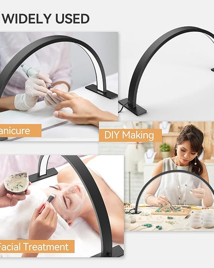 22inch Half Moon Light Nail Lamp for Desk, LED Nail Tech Lamp Lash Light for Professionals, Dimmable Lamp with Touch Controller, Color Temperature 3000K-6000K (Black) - LeafyLoom