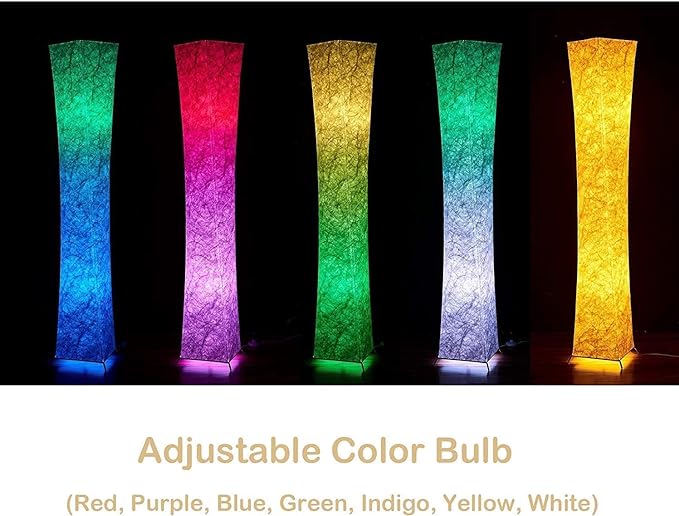 LEONC Design Floor Lamp, 65 inches LEONC Standing Lamp, RGB 7 Colors Changing LED Bulbs and 10 Levels Brightness, Remote Control and Fabric Shade, Modern for Bedroom, Kids Room&Play Room (RGB/Remote) - LeafyLoom