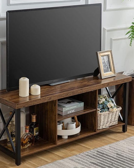 GAZHOME TV Stand for TV up to 55 Inches, TV Cabinet with Open Storage, TV Console Unit with Shelving for Living Room, Entertainment Room, Rustic Brown - LeafyLoom
