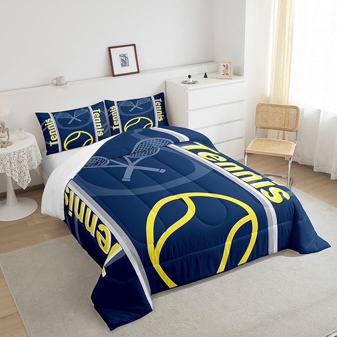 Feelyou Kids Tennis Comforter Set King Size Tennis Sports Bedding Set for Boys Girls Teens Bedroom Decor Tennis Gaming Comforter Women Men Tennis Lovers Duvet Set with 2 Pillow Case - LeafyLoom