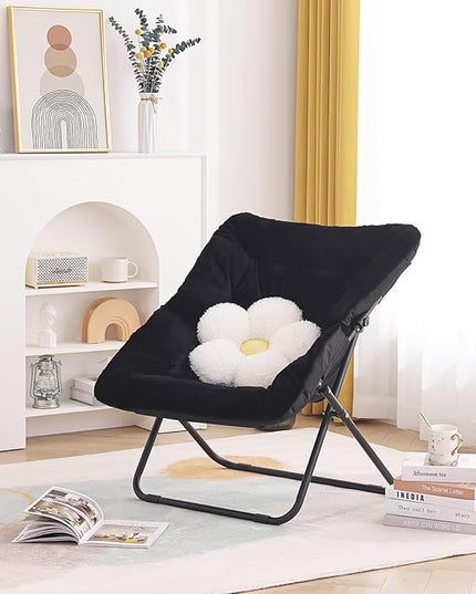 Tiita Comfy Saucer Chair, Soft Faux Fur Oversized Folding Accent Chair, Lounge Lazy Chair for Kids Teens Adults, Metal Frame Moon Chair for Bedroom, Living Room, Dorm Rooms - LeafyLoom