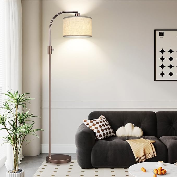 【Upgraded】 Dimmable Floor Lamp, 1200 Lumens LED Bulb Included, Bronw Arc Floor Lamps for Living Room Modern Standing Lamp with Linen Shade, Tall Lamp for Living Room Bedroom Reading Room Nursery - LeafyLoom