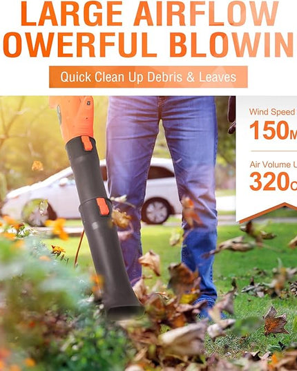 Cordless Leaf Blower - 21V Electric Yard Blower 350CFM 150MPH with 4.0Ah Battery & Charger, 6-Speed Adjustable for Lawn Care, Snow Blowing, Debris & Dust - LeafyLoom